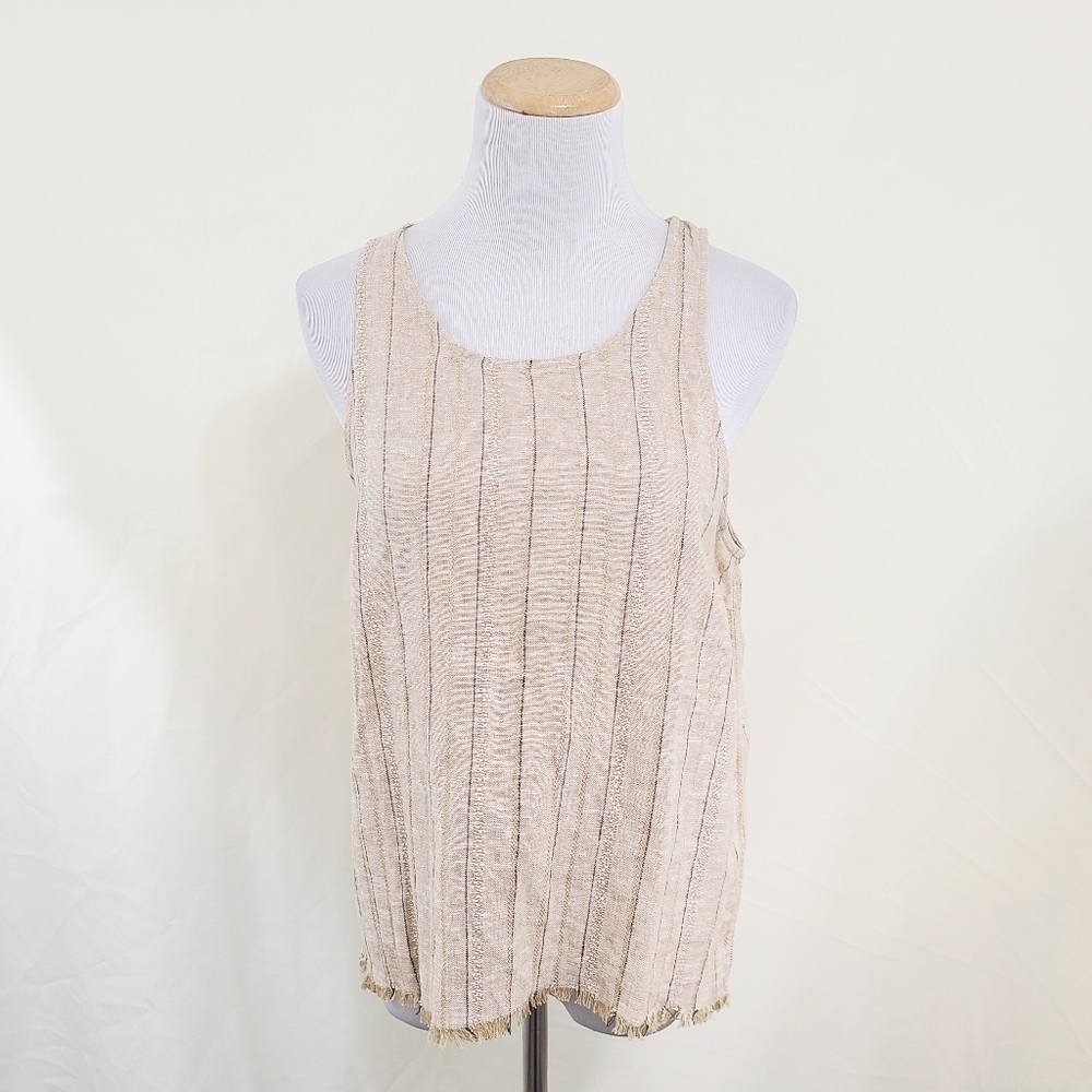 DREW Teagan linen tank top natural burlap frayed hem size medium NEW NWT